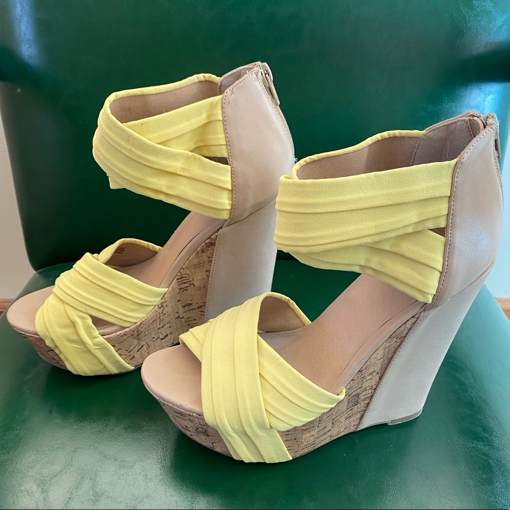 Guess Yellow Strappy Platform Wedge Sandals-Size 8